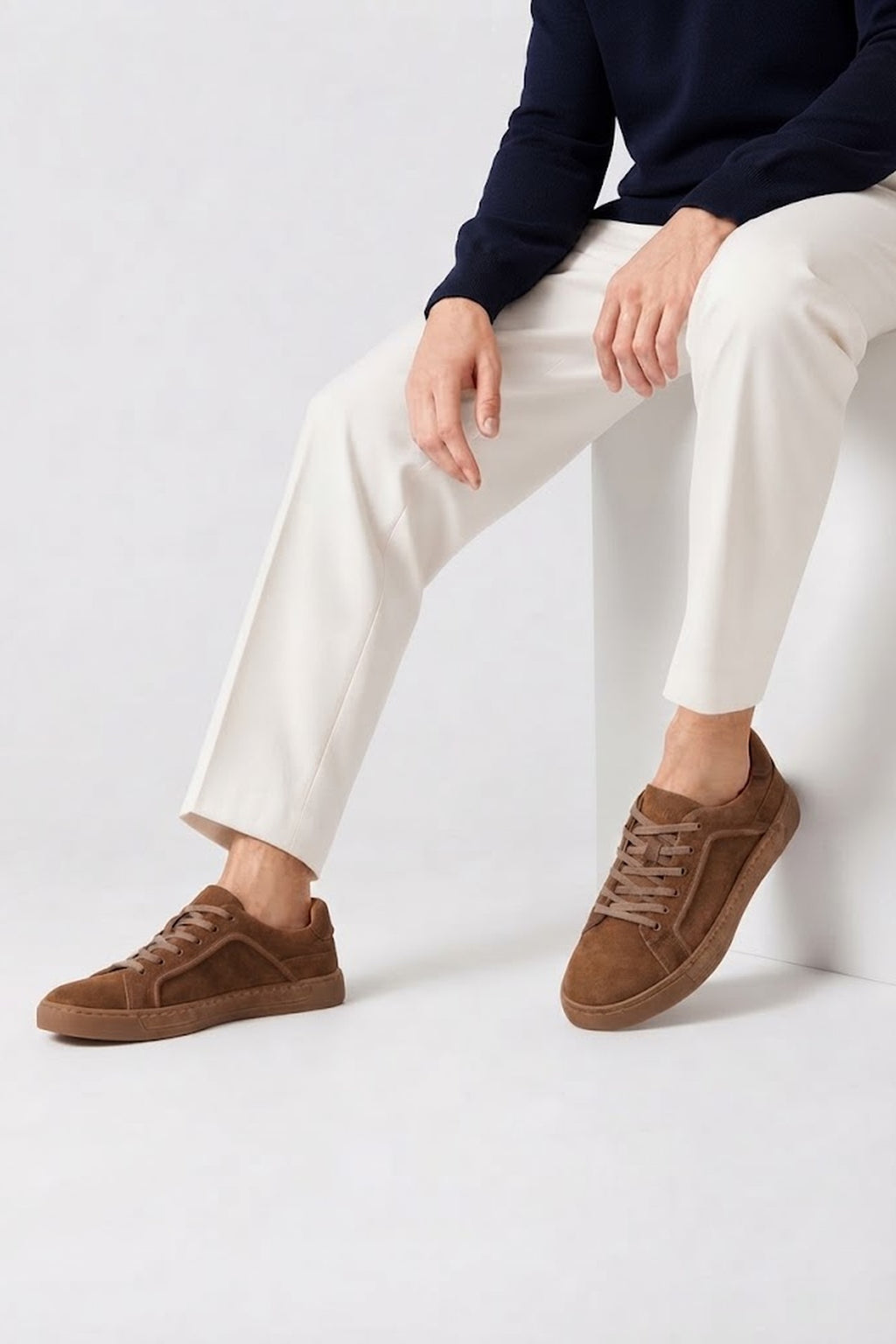 Erkek Vizon Bağcıklı Süet Deri Sneaker