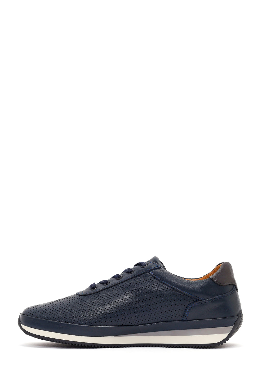 Erkek Lacivert Bağcıklı Deri Casual Sneaker