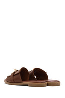 Women's Brown Buckled Leather Slippers | Derimod Women's Brown Buckled Leather Slippers | Derimod