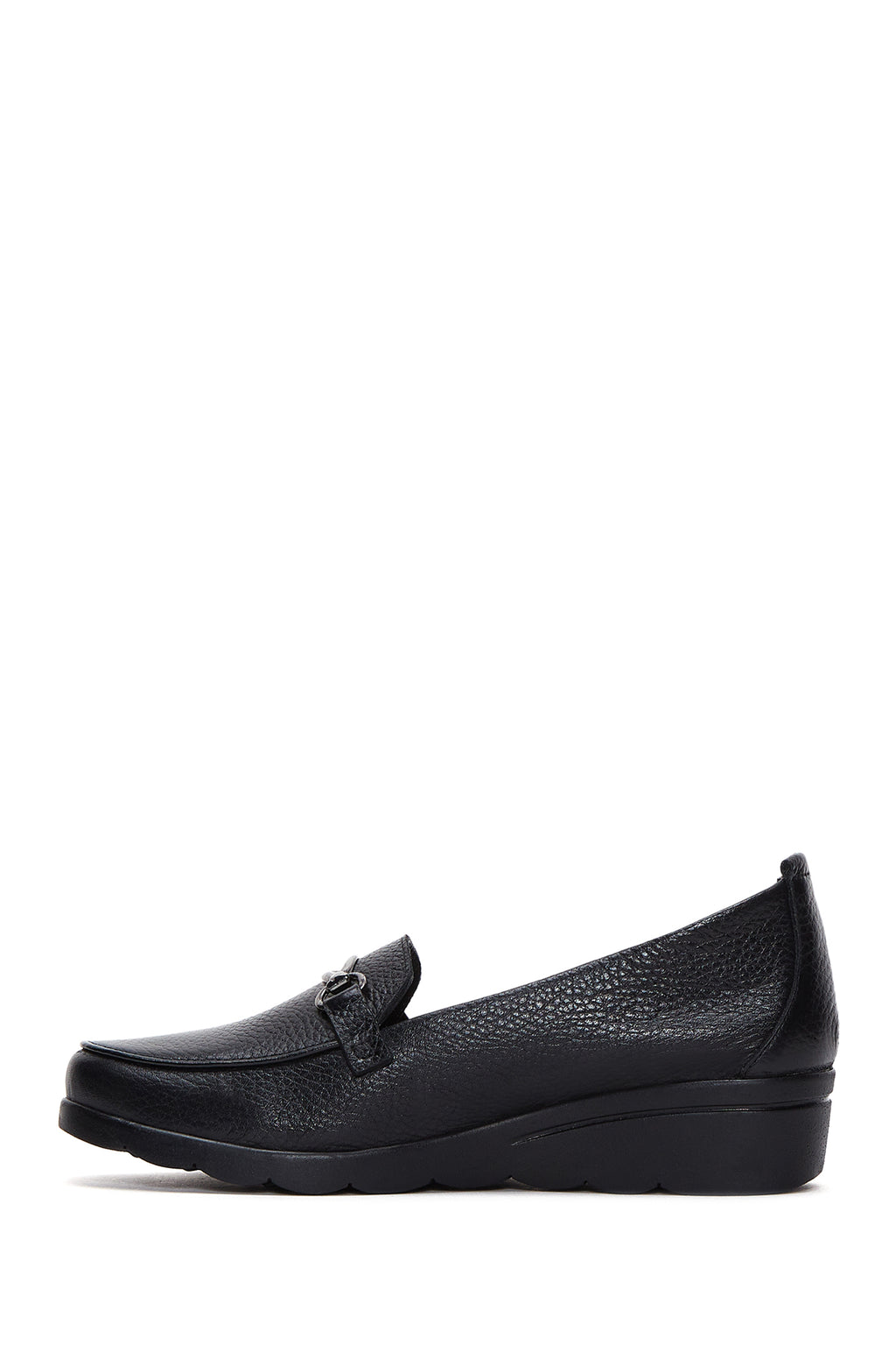 Kadın Siyah Deri Dolgu Topuklu Comfort Loafer
