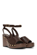 Woman Brown Ankle-Buckle Wedge-Heel Sandals | Derimod Woman Brown Ankle-Buckle Wedge-Heel Sandals | Derimod