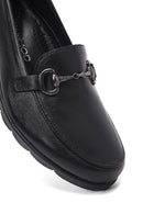 Woman Black Buckled Wedge Heel Leather Loafer | Derimod Woman Black Buckled Wedge Heel Leather Loafer | Derimod