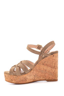 Women's Beige Suede Leather Wedge Heel Sandals | Derimod Women's Beige Suede Leather Wedge Heel Sandals | Derimod