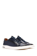 Men's Navy Blue Lace-Up Leather Sneaker | Derimod Men's Navy Blue Lace-Up Leather Sneaker | Derimod