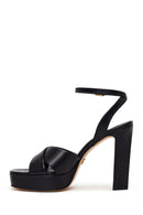 Woman Black Ankle-Buckle Platform High Chunky Heel Leather Sandal | Derimod Woman Black Ankle-Buckle Platform High Chunky Heel Leather Sandal | Derimod