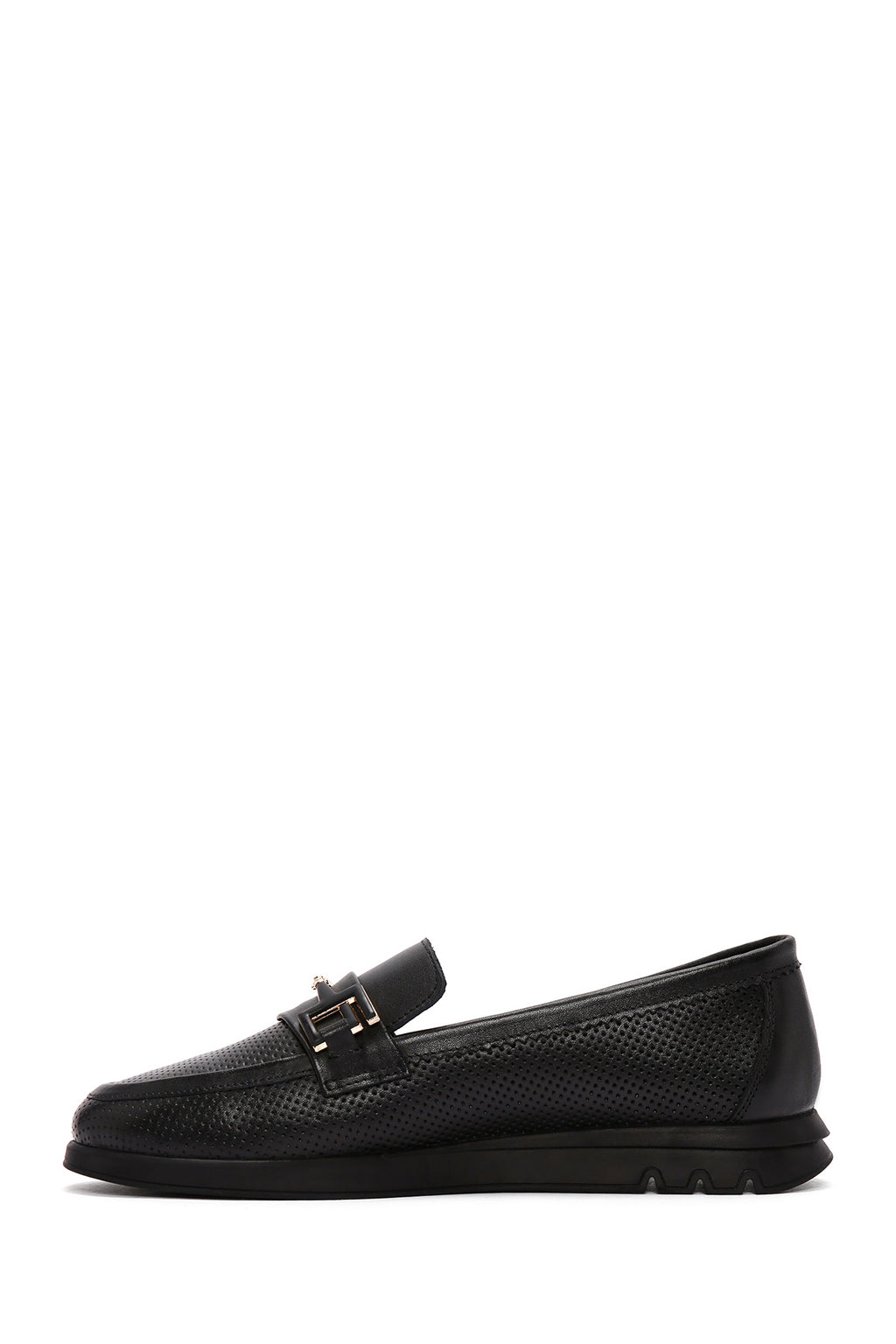 Kadın Siyah Tokalı Deri Comfort Loafer