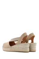 Women's Beige Wedge Heel Leather Espadrille Sandals | Derimod Women's Beige Wedge Heel Leather Espadrille Sandals | Derimod