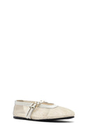 Women's Beige Buckled Mesh Fabric Ballerinas | Derimod Women's Beige Buckled Mesh Fabric Ballerinas | Derimod
