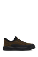 Male Khaki Lace-up Nubuck Leather Sneaker | Derimod Male Khaki Lace-up Nubuck Leather Sneaker | Derimod