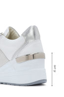 Women's White Wedge Heel Side Zip Leather Sneakers | Derimod Women's White Wedge Heel Side Zip Leather Sneakers | Derimod