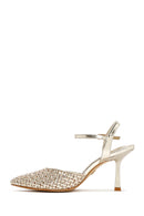 Women's Gold Ankle Buckle Braided Thin Heeled Shoes | Derimod Women's Gold Ankle Buckle Braided Thin Heeled Shoes | Derimod