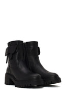 Woman Black Zip Closure Chunky-heeled Leather Boots | Derimod Woman Black Zip Closure Chunky-heeled Leather Boots | Derimod