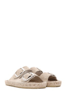 Women's Beige Buckled Suede Leather Espadrille Slippers | Derimod Women's Beige Buckled Suede Leather Espadrille Slippers | Derimod