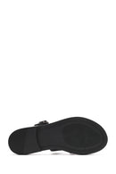 Women's Black Leopard Patterned Leather Slippers | Derimod Women's Black Leopard Patterned Leather Slippers | Derimod