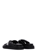 Women's Black Leather Comfort Slippers | Derimod Women's Black Leather Comfort Slippers | Derimod