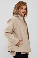 Roma Women's Beige Hooded Double-Sided Oversize Leather Jacket | Derimod Roma Women's Beige Hooded Double-Sided Oversize Leather Jacket | Derimod