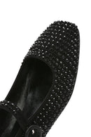 Women's Black Stone Leather Ballerinas | Derimod Women's Black Stone Leather Ballerinas | Derimod