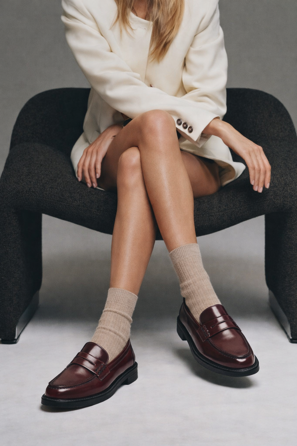 Kadın Bordo Deri Maskülen Loafer