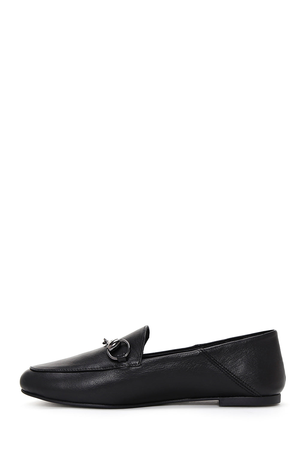 Kadın Siyah Tokalı Deri Maskülen Loafer
