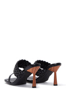 Women's Black Braided Heeled Slippers | Derimod Women's Black Braided Heeled Slippers | Derimod