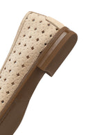 Women's Beige Patterned Suede Leather Ballet Flats | Derimod Women's Beige Patterned Suede Leather Ballet Flats | Derimod