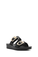 Women's Black Double Buckle Thick Soled Slippers | Derimod Women's Black Double Buckle Thick Soled Slippers | Derimod