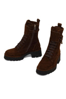 Women's Brown Zippered Thick-Soled Suede Leather Combat Boot | Derimod Women's Brown Zippered Thick-Soled Suede Leather Combat Boot | Derimod