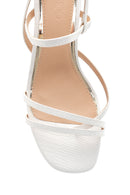Women's White Printed Heeled Sandals | Derimod Women's White Printed Heeled Sandals | Derimod