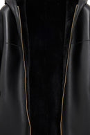Artesina Women's Black Hooded Teddy Leather Coat | Derimod Artesina Women's Black Hooded Teddy Leather Coat | Derimod