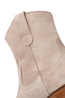 Women's Beige Suede Leather Cowboy Boots | Derimod Women's Beige Suede Leather Cowboy Boots | Derimod
