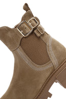 Women's Tan Suede Leather Buckle Zippered Boots | Derimod Women's Tan Suede Leather Buckle Zippered Boots | Derimod