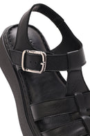 Women's Black Buckled Thick Soled Leather Comfort Sandals | Derimod Women's Black Buckled Thick Soled Leather Comfort Sandals | Derimod