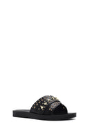 Women's Black Stone Slippers | Derimod Women's Black Stone Slippers | Derimod