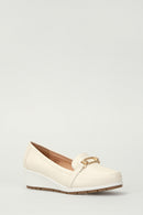 Beige Women's Leather Loafer with Wedge Heels | Derimod Beige Women's Leather Loafer with Wedge Heels | Derimod