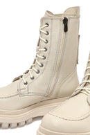 Woman Beige Zippered Thick Sole Leather Postal Boots | Derimod Woman Beige Zippered Thick Sole Leather Postal Boots | Derimod
