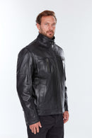 Muller Men's Black Leather Jacket | Derimod Muller Men's Black Leather Jacket | Derimod