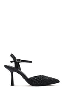 Women's Black Ankle Buckle Braided Thin Heeled Shoes | Derimod Women's Black Ankle Buckle Braided Thin Heeled Shoes | Derimod