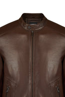 Insignia Male Brown Leather Jacket | Derimod Insignia Male Brown Leather Jacket | Derimod