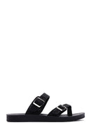 Women's Black Double Buckled Stoned Slippers | Derimod Women's Black Double Buckled Stoned Slippers | Derimod