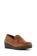 Women's Brown Wedge Heel Suede Leather Comfort Loafer | Derimod Women's Brown Wedge Heel Suede Leather Comfort Loafer | Derimod