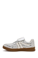 Women's Silver Lace-Up Metallic Sneakers | Derimod Women's Silver Lace-Up Metallic Sneakers | Derimod