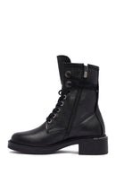 Women's Black Zippered Lace-Up Leather Ankle Boots | Derimod Women's Black Zippered Lace-Up Leather Ankle Boots | Derimod