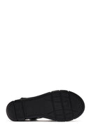 Women's Black Ankle Strap Wedge Heeled Leather Comfort Sandals | Derimod Women's Black Ankle Strap Wedge Heeled Leather Comfort Sandals | Derimod