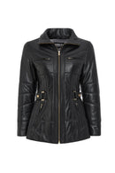 Alexandra Women's Black Hooded Furry Leather Coat | Derimod Alexandra Women's Black Hooded Furry Leather Coat | Derimod