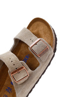 Birkenstock Women's Mink Suede Leather Double Buckle Arizona Sfb Flat Slippers | Derimod Birkenstock Women's Mink Suede Leather Double Buckle Arizona Sfb Flat Slippers | Derimod