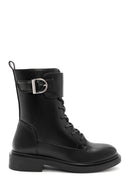 Women's Black Zipper Lace-Up Combat Boots | Derimod Women's Black Zipper Lace-Up Combat Boots | Derimod