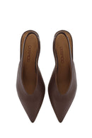 Women's Brown Slingback Elastic Low Heel Leather Shoes | Derimod Women's Brown Slingback Elastic Low Heel Leather Shoes | Derimod