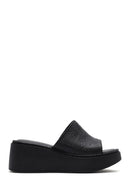 Women's Black Thick Soled Printed Leather Comfort Slippers | Derimod Women's Black Thick Soled Printed Leather Comfort Slippers | Derimod