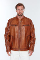 Alanzo(Plus) Men's Camel Leather Jacket | Derimod Alanzo(Plus) Men's Camel Leather Jacket | Derimod