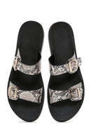 Women's Black Double Buckled Patterned Slippers | Derimod Women's Black Double Buckled Patterned Slippers | Derimod